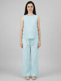 Side-Buttoned Nursing Co-Ord Pants - Light Blue
