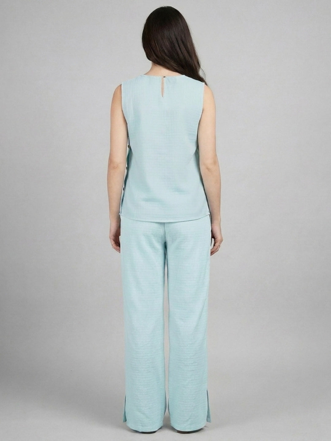 Side-Buttoned Nursing Co-Ord Top - Light Blue