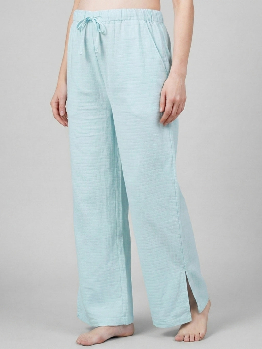 Side-Buttoned Nursing Co-Ord Pants - Light Blue