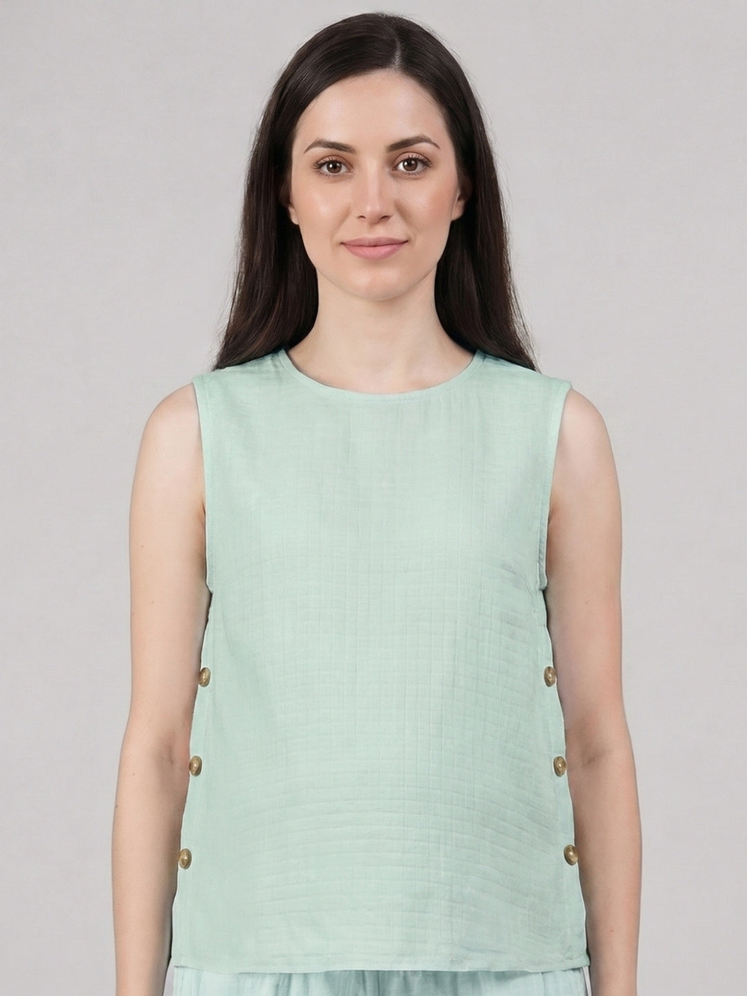 Side-Buttoned Nursing Co-Ord Top - Sea Green