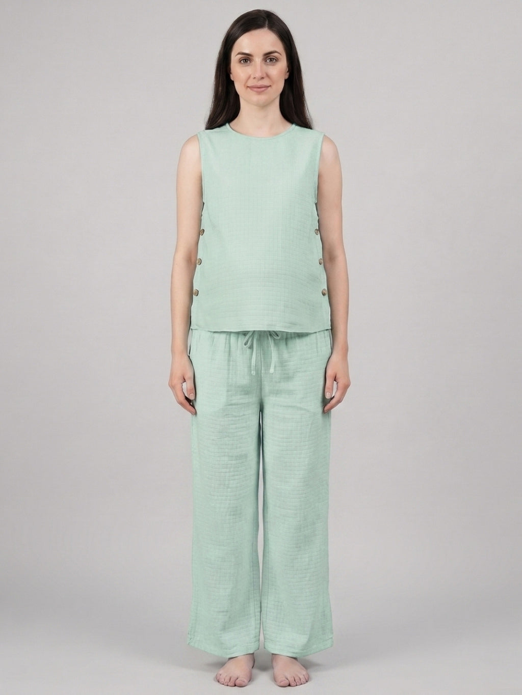 Side-Buttoned Nursing Co-Ord Top - Sea Green