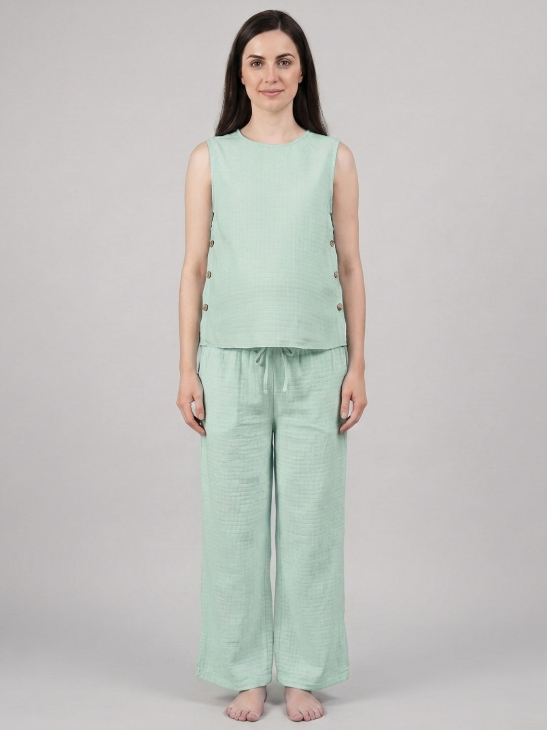 Side-Buttoned Nursing Co-Ord Top - Sea Green