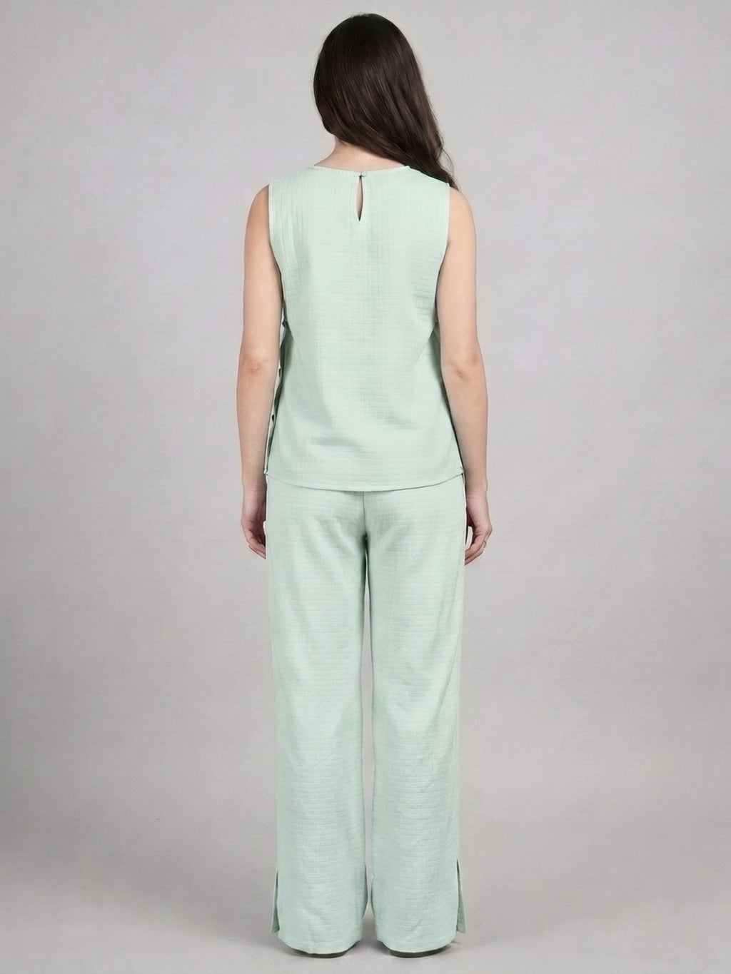 Side-Buttoned Nursing Co-Ord Pants - Sea Green