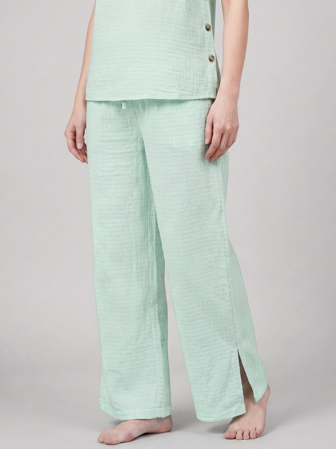 Side-Buttoned Nursing Co-Ord Pants - Sea Green