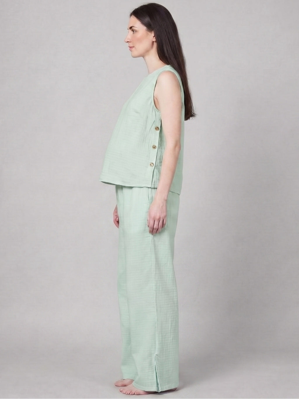 Side-Buttoned Nursing Co-Ord Pants - Sea Green