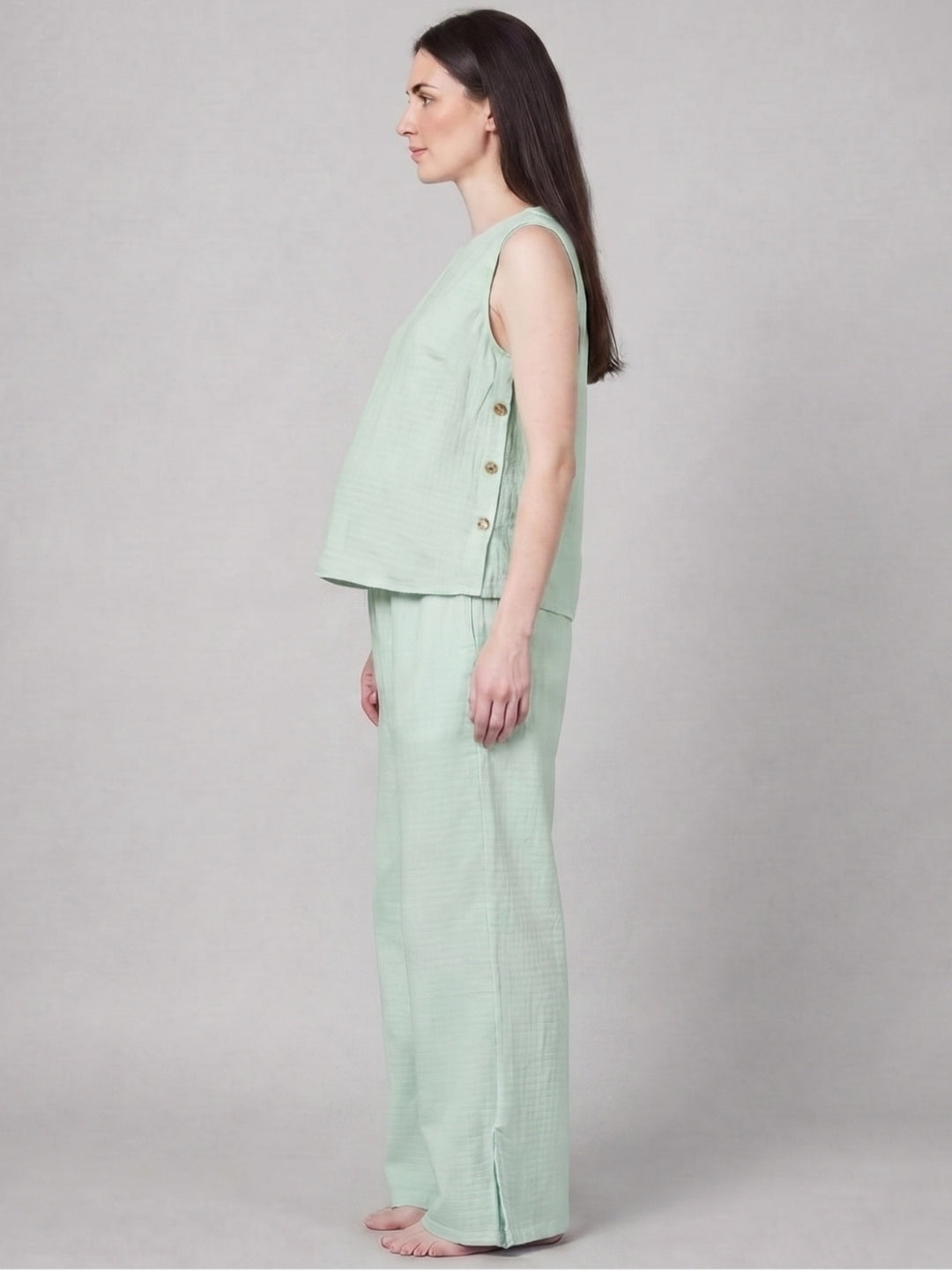 Side-Buttoned Nursing Co-Ord Pants - Sea Green