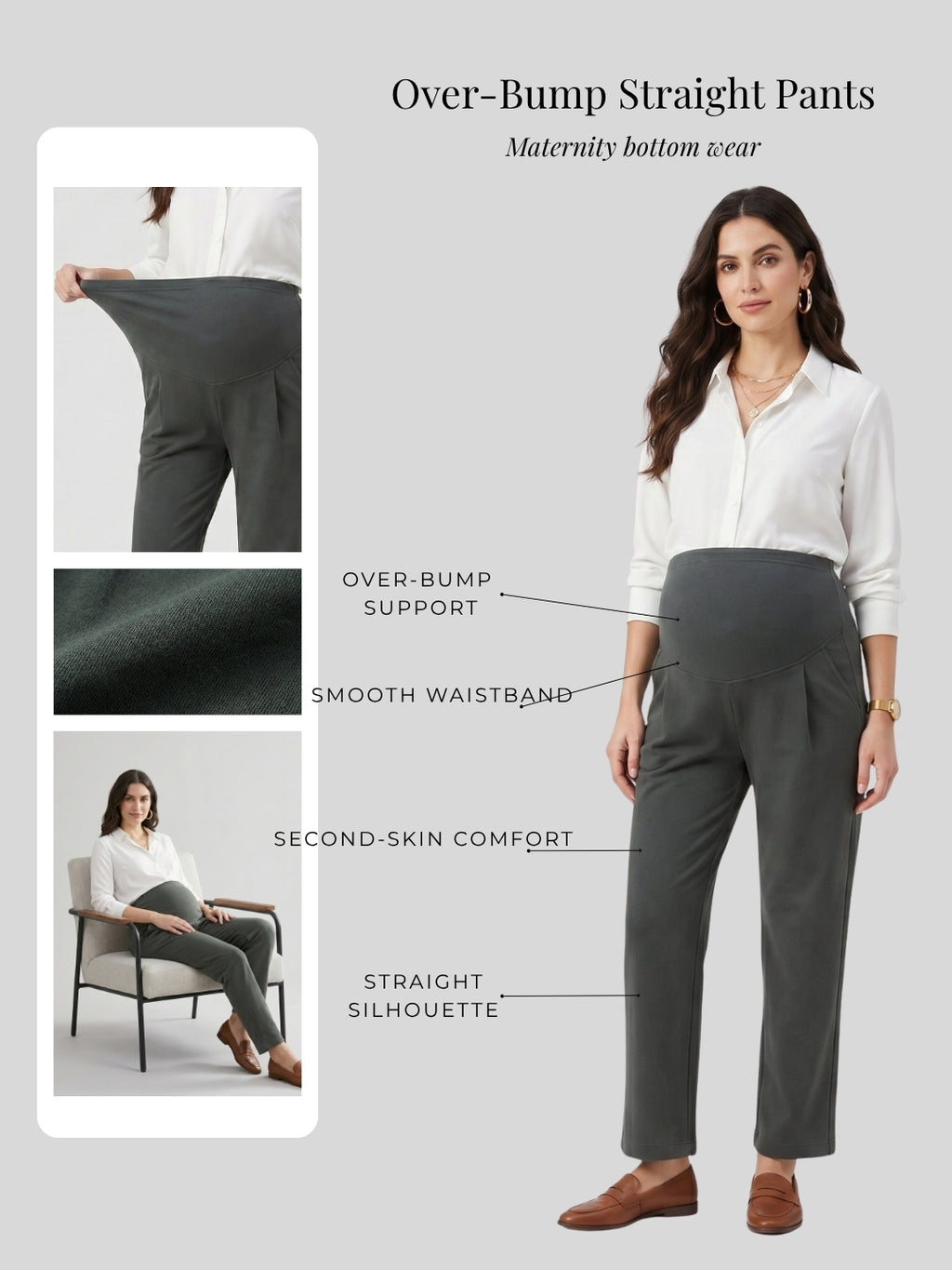 Over-Bump Straight Pants - Grey