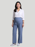 Over-Bump Wide Leg Trousers - Grey-Blue