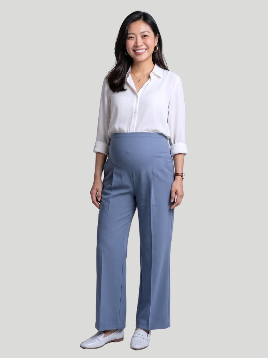 Over-Bump Wide Leg Trousers - Grey-Blue