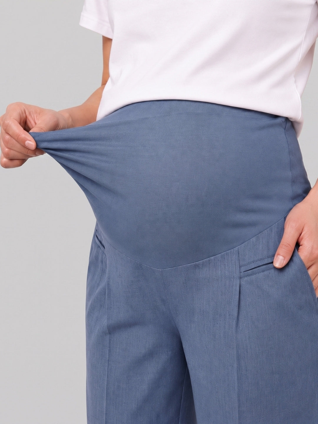 Over-Bump Wide Leg Trousers - Grey-Blue