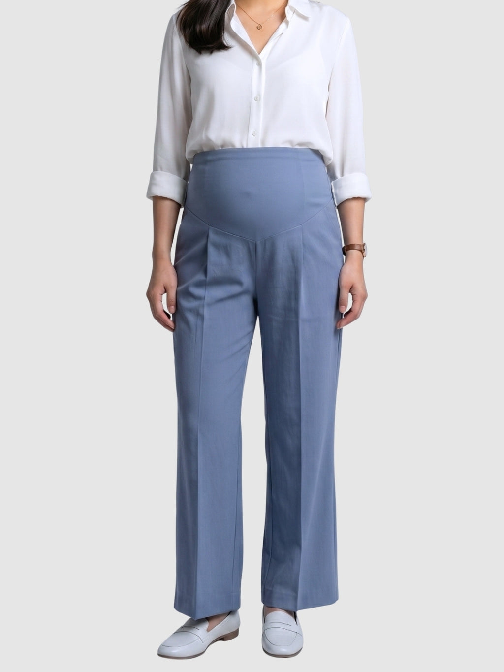 Over-Bump Wide Leg Trousers - Grey-Blue