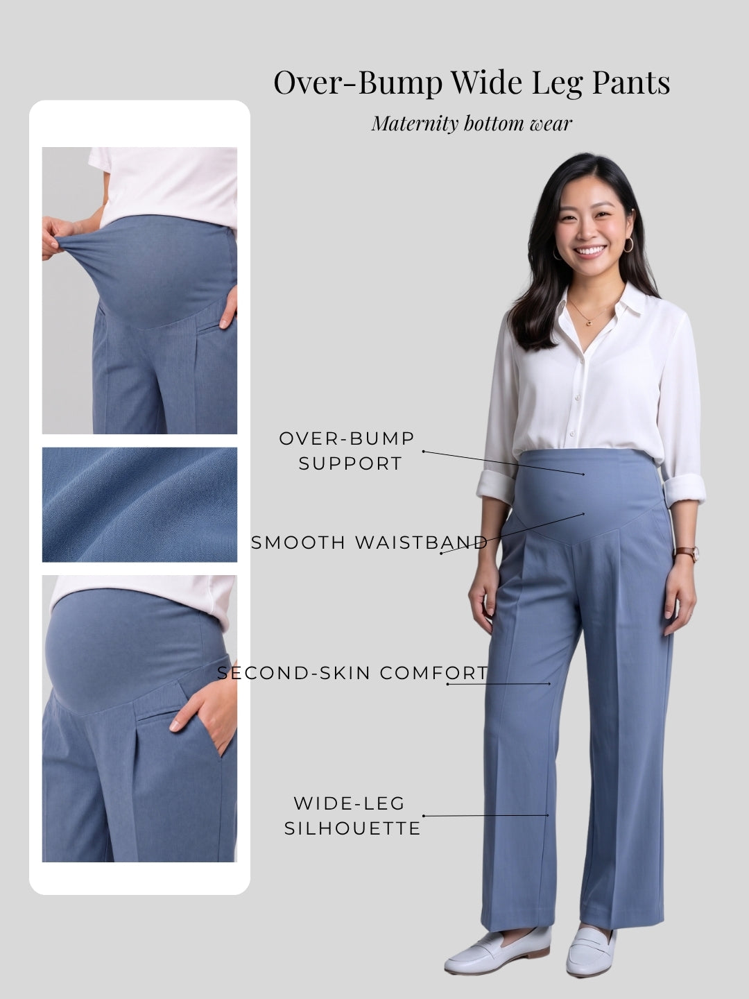 Over-Bump Wide Leg Trousers - Grey-Blue
