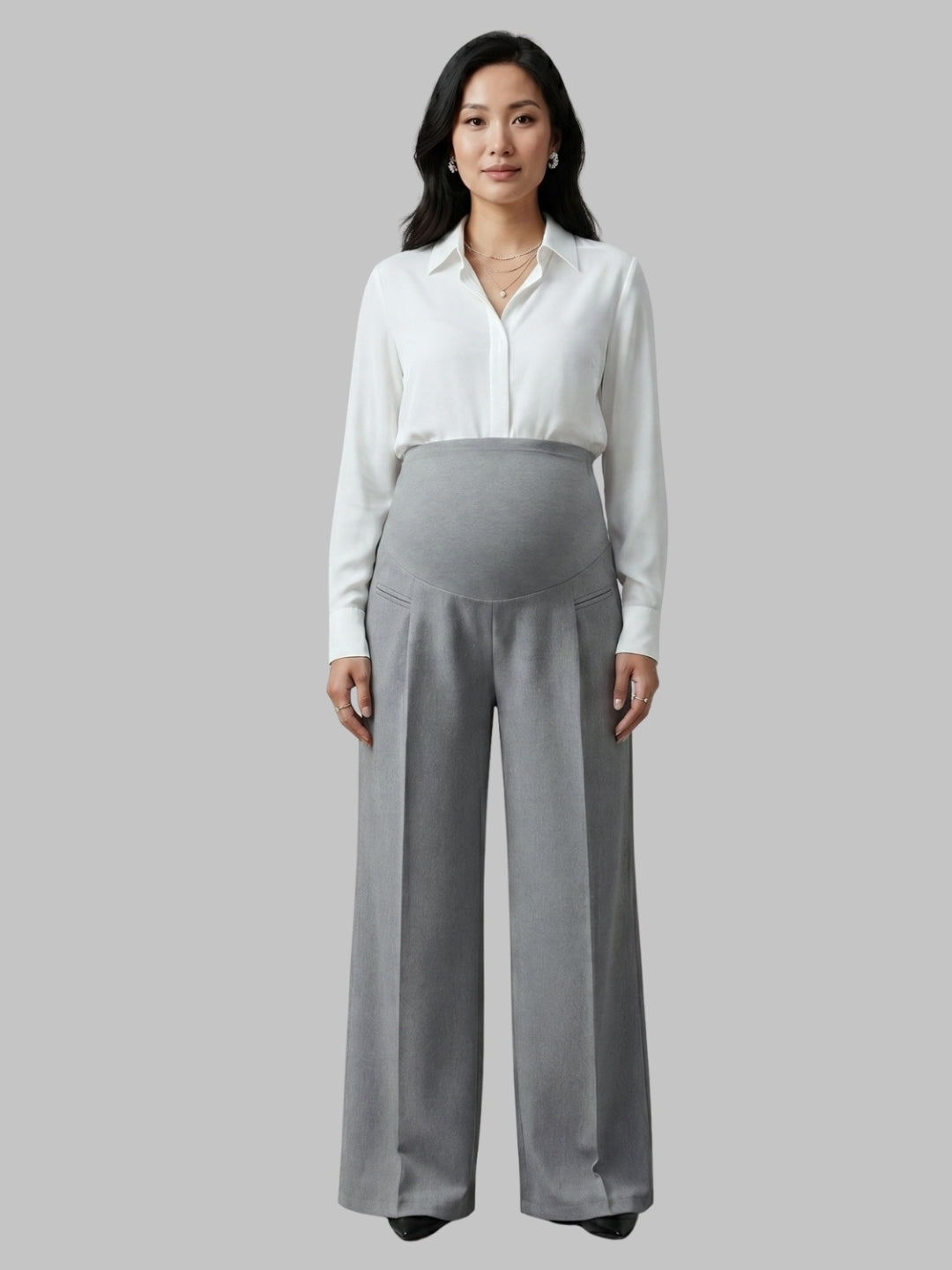 Over-Bump Wide Leg Trousers - Silver