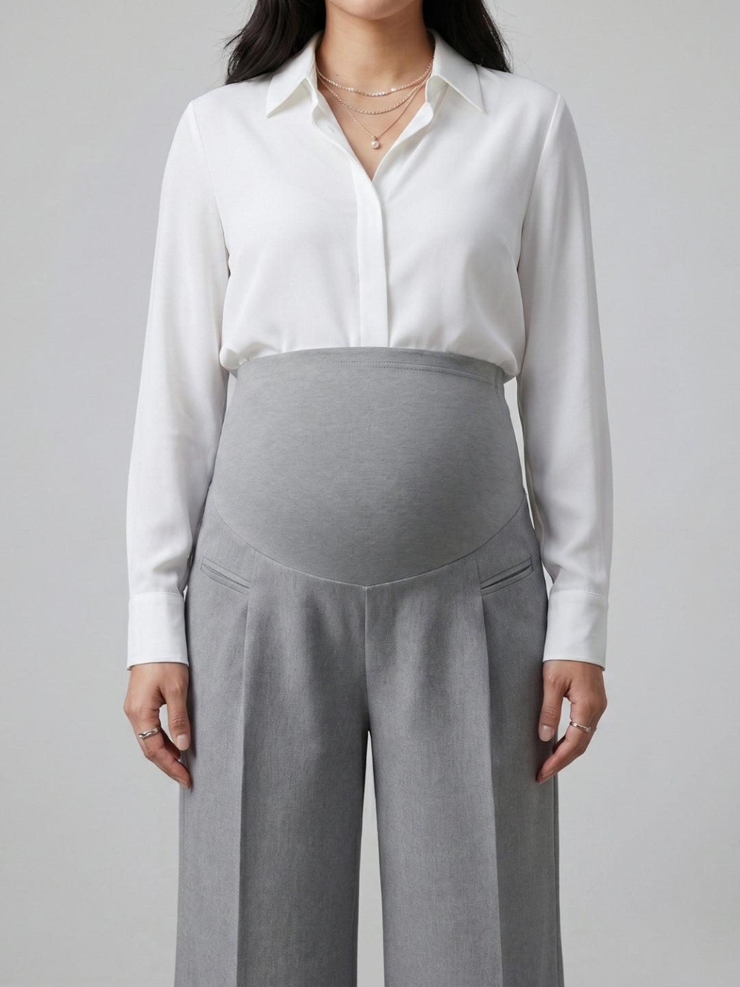 Over-Bump Wide Leg Trousers - Silver