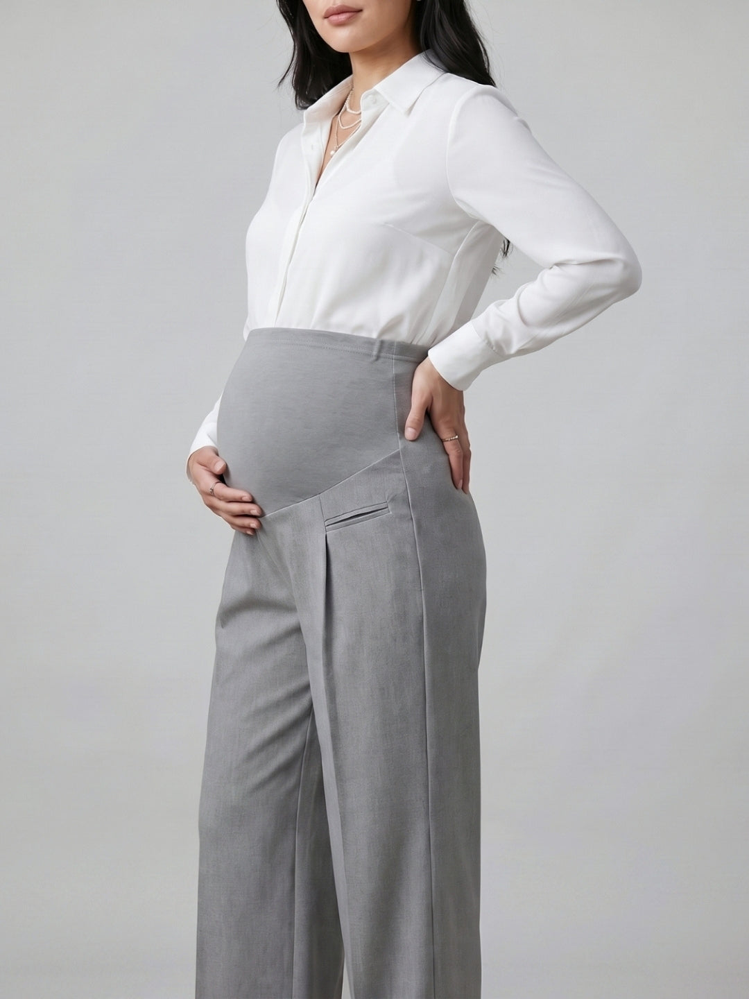 Over-Bump Wide Leg Trousers - Silver