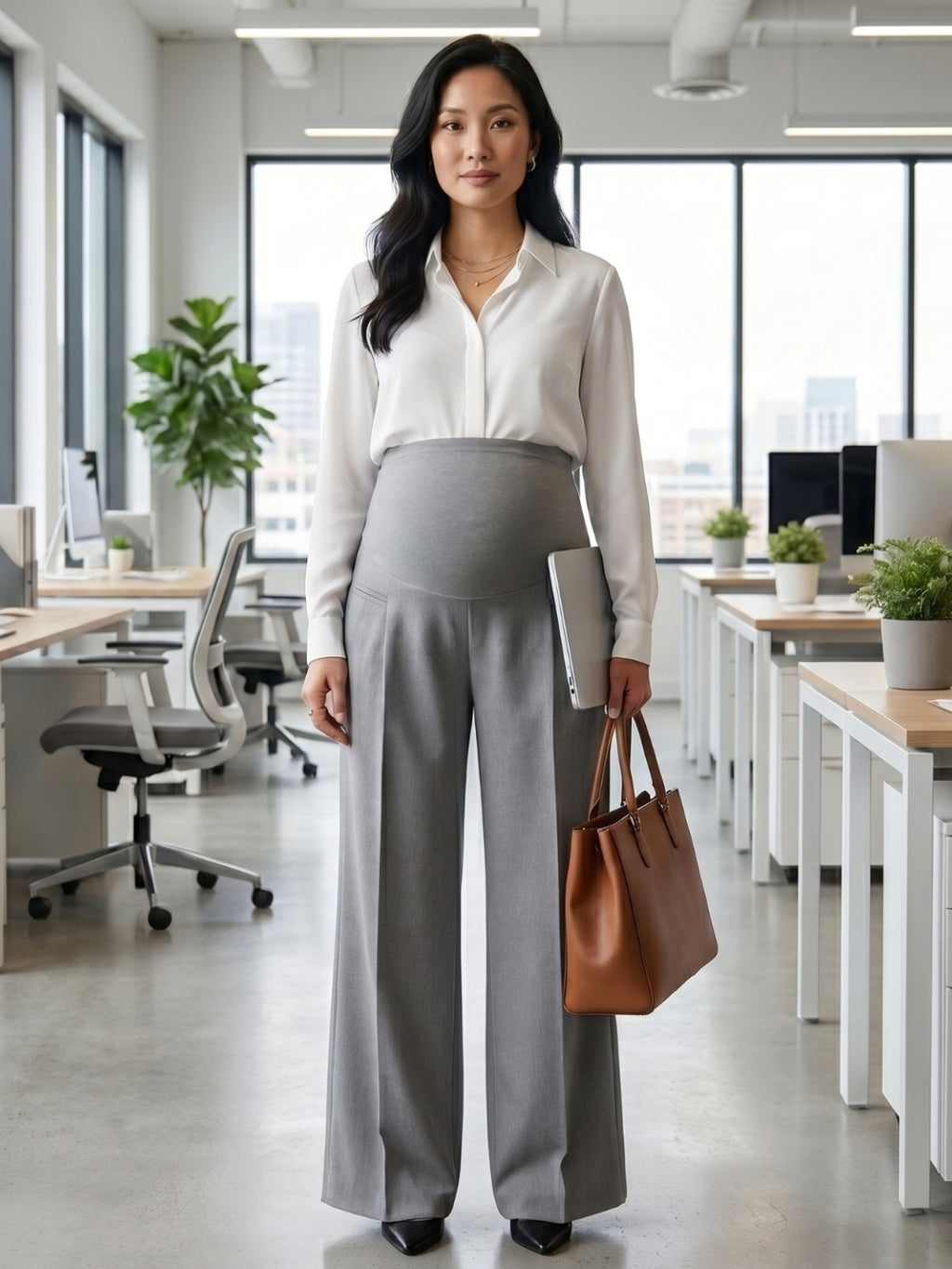 Over-Bump Wide Leg Trousers - Silver