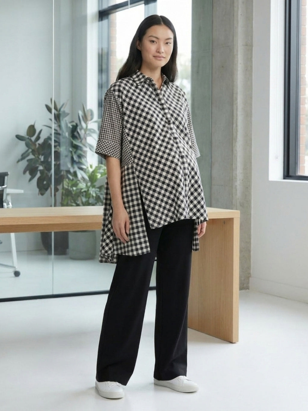 Oversized High-Low Shirt - Checkered