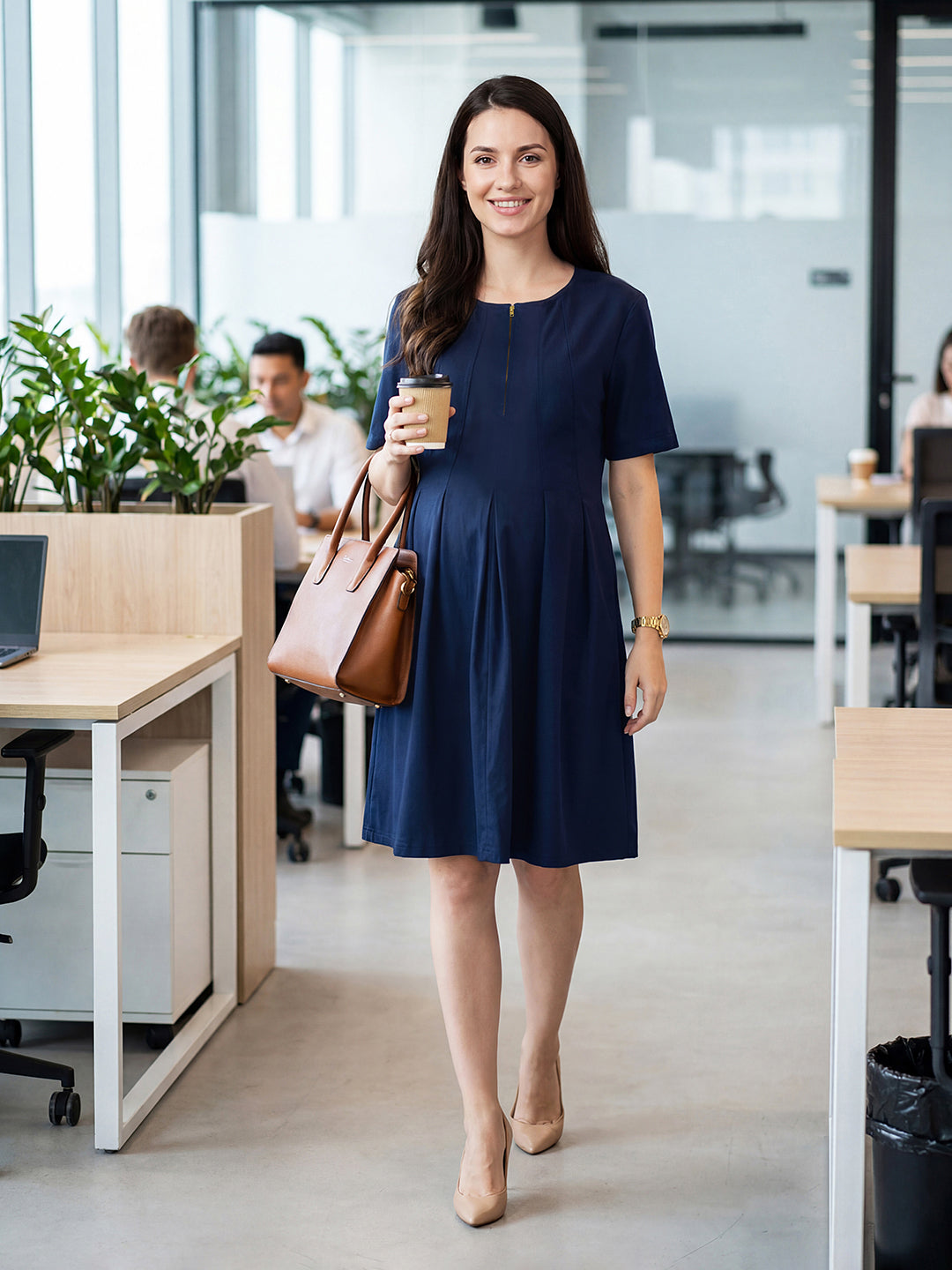Pleat Front Zip Dress