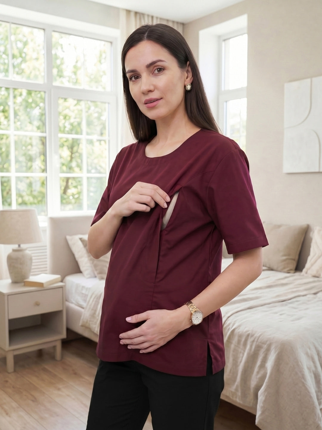 Magnetic Snap Nursing Tee - Wine