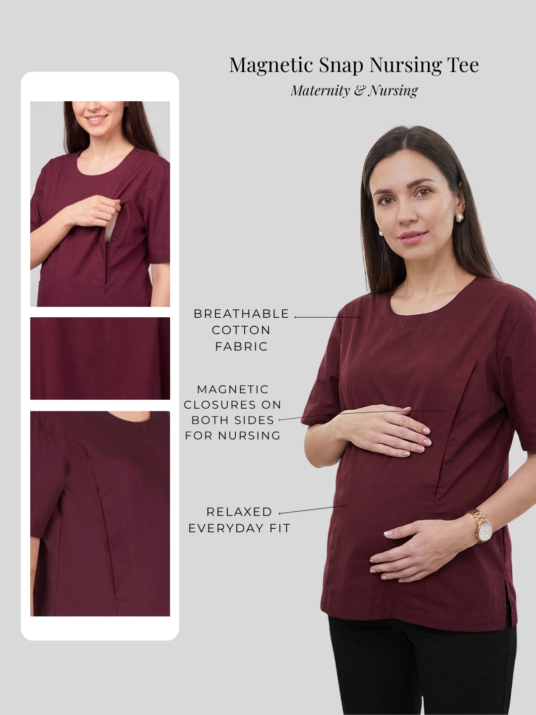 Magnetic Snap Nursing Tee - Wine