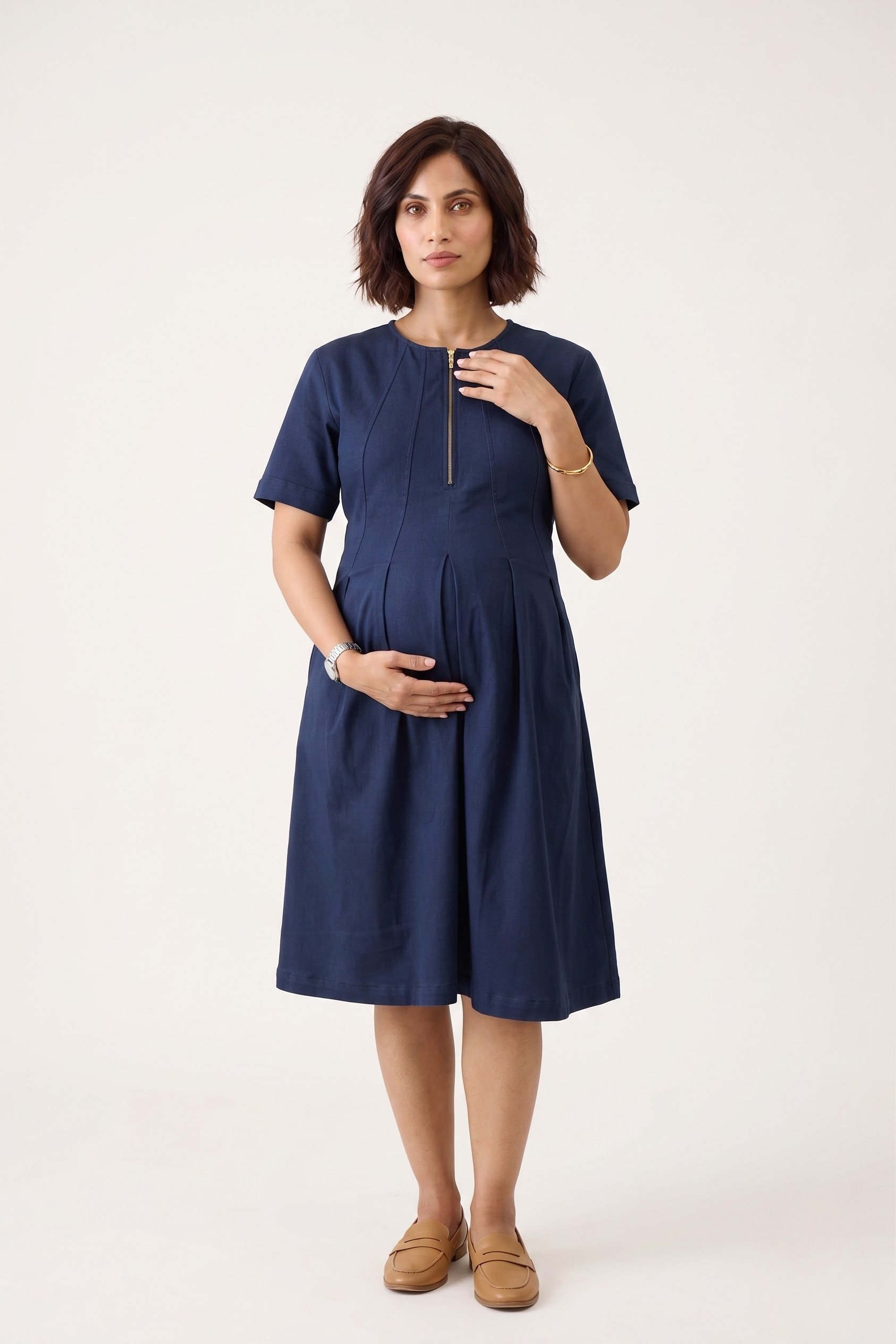 Pleat Front Zip Dress