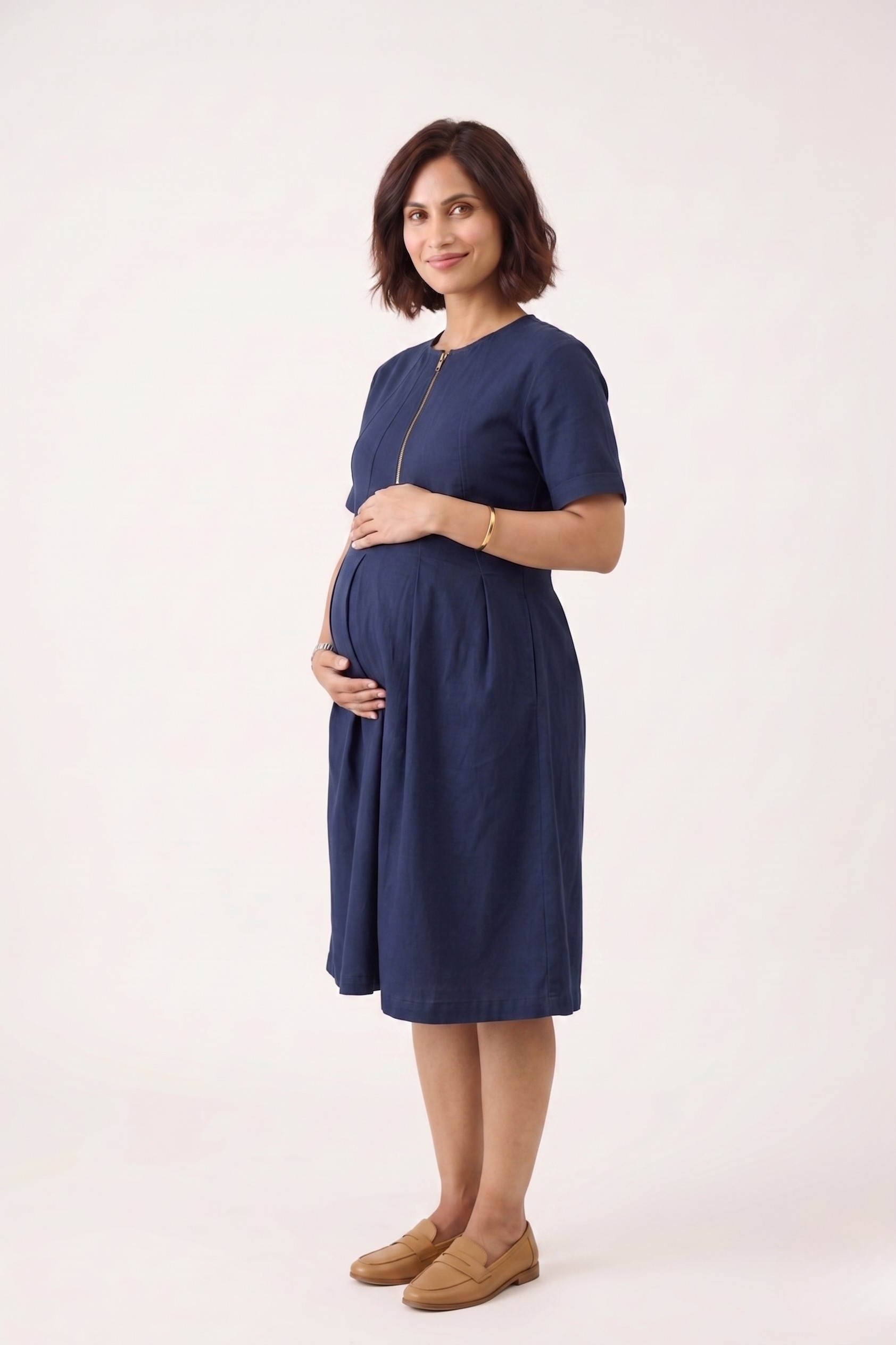 Pleat Front Zip Dress