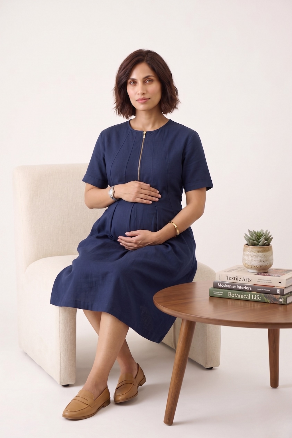 Pleat Front Zip Dress